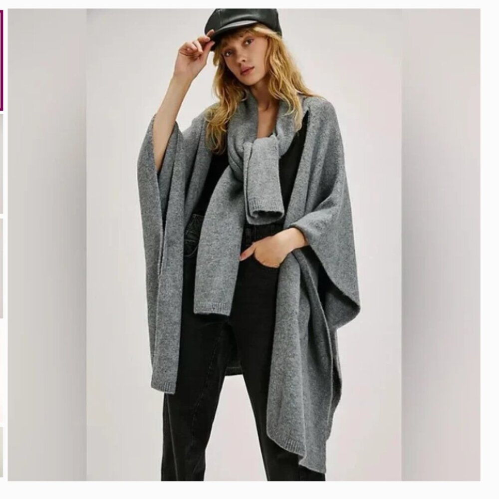NWT FREE PEOPLE Ellie Scarf Wrap Duster Grey (One Size)